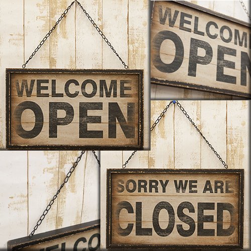 Amazon | ウッド サインボード OPEN & CLOSED アンティーク